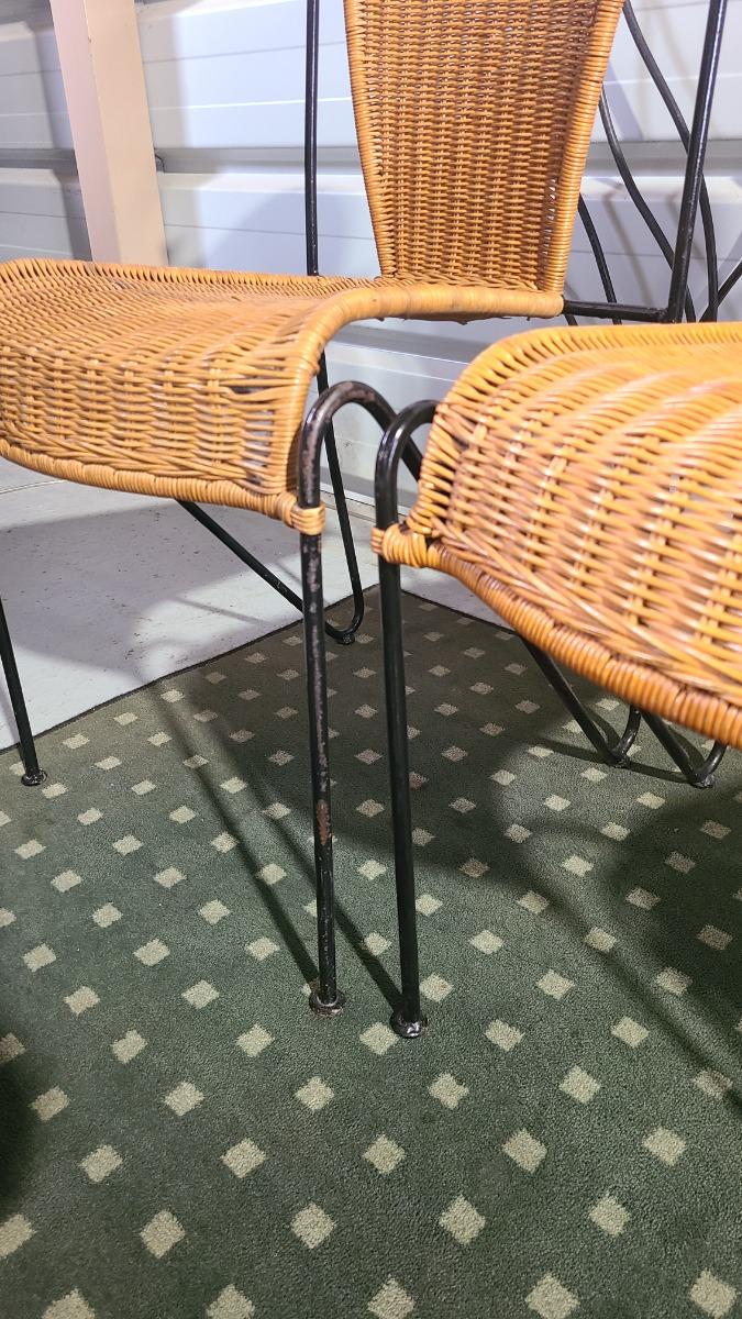 4 Chaises Vintage en Rotin et Fil d'Acier FREDERIC WEIMBERG