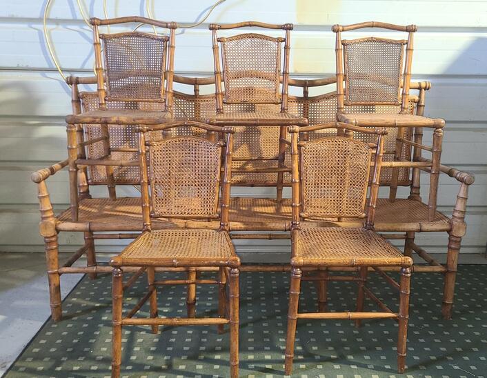 SALON DE JARDIN FACON BAMBOU ET CANNAGE 1900