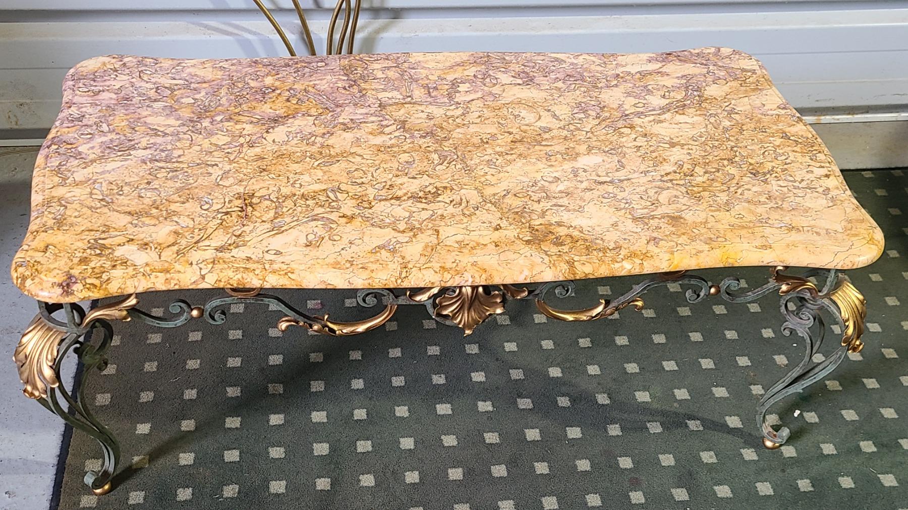 TABLE BASSE FER FORGE ET MARBRE 1950 