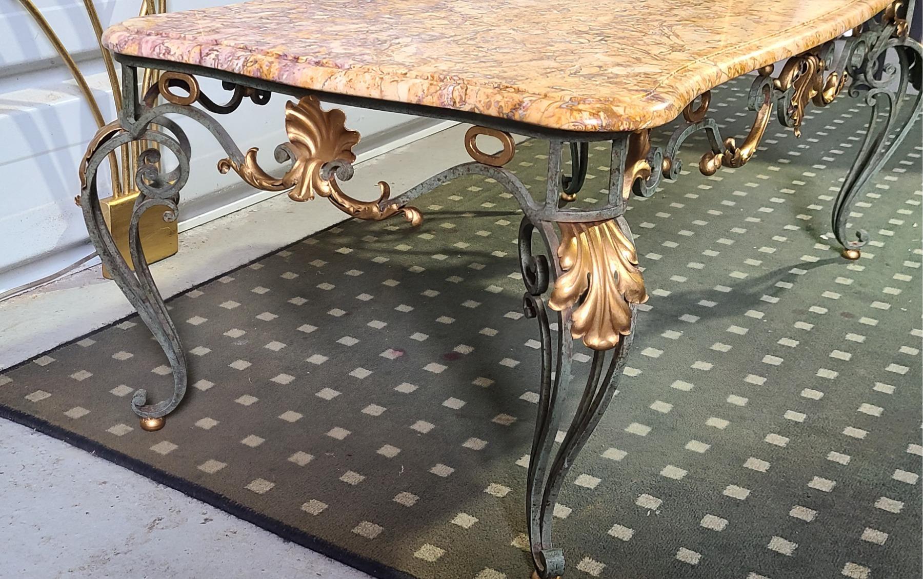 TABLE BASSE FER FORGE ET MARBRE 1950 