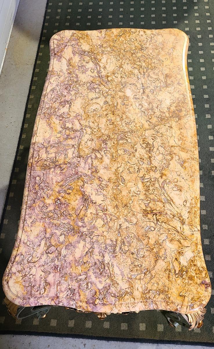 TABLE BASSE FER FORGE ET MARBRE 1950 