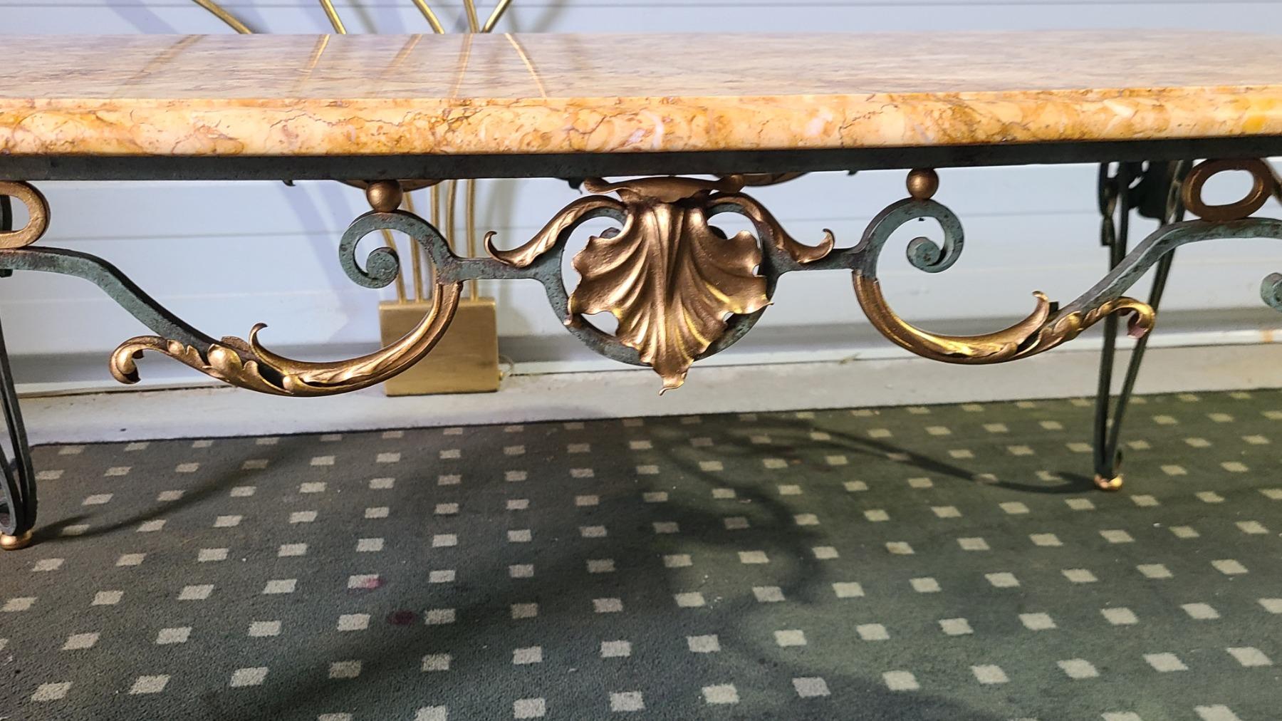 TABLE BASSE FER FORGE ET MARBRE 1950 