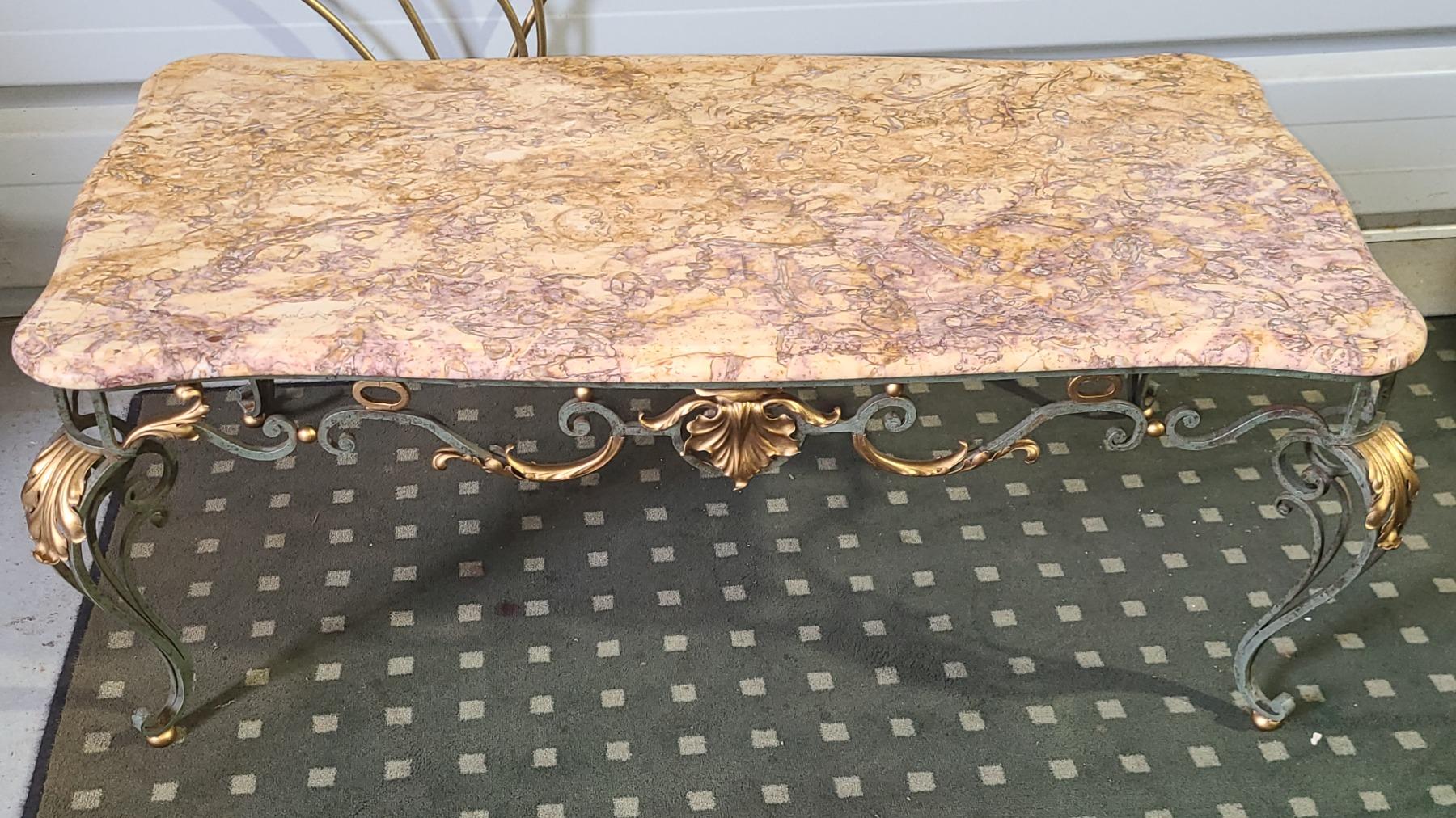 TABLE BASSE FER FORGE ET MARBRE 1950 