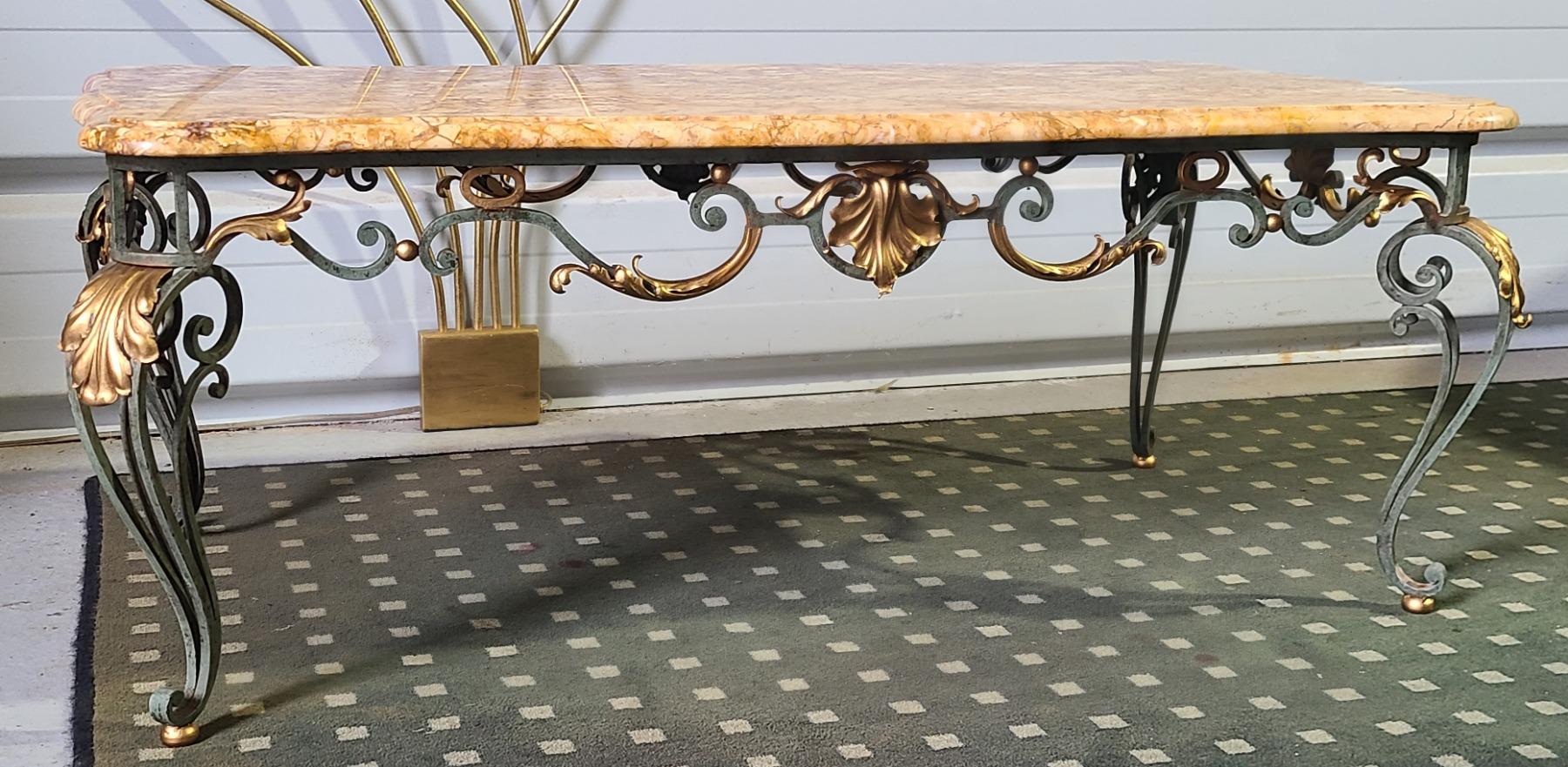 TABLE BASSE FER FORGE ET MARBRE 1950 