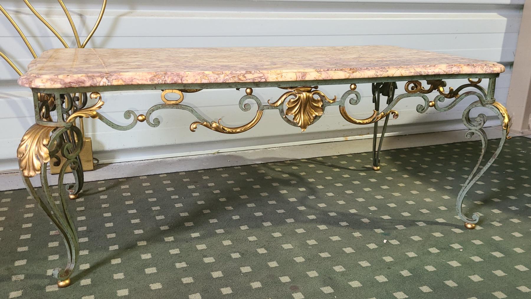 TABLE BASSE FER FORGE ET MARBRE 1950 